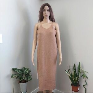 Vintage wool maxi dress metallic silver camel tan spaghetti straps asm